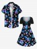 Plus Size Flowers Leaf Tropical Print Cinched Hawaii Dress -  