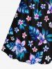 Plus Size Flowers Leaf Tropical Print Cinched Hawaii Dress -  