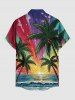 Chemise à poches boutonnées grande taille pour homme, imprimé cocotiers, vagues et soleil, style hawaïen - Multi XL