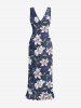Flower Leaf Branch Print Hawaii Ruffles Split Dress -  