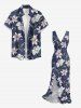 Flower Leaf Branch Print Hawaii Ruffles Split Dress -  
