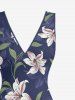 Flower Leaf Branch Print Hawaii Ruffles Split Dress -  