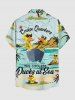 Duck Sea Sun Coconut Tree Cloud Print Buttons Pocket Hawaii Shirt For Men -  