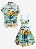 Duck Sea Sun Coconut Tree Cloud Print Buttons Pocket Hawaii Shirt For Men -  