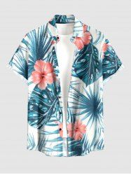 Hibiscus Flowers Tropical Leaf Print Buttons Pocket Hawaii Shirt For Men -  
