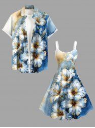Hibiscus Flowers Ombre Metallic Print Plus Size Matching Hawaii Beach Outfit For Couples -  