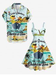 Duck Sea Sun Coconut Tree Cloud Print Plus Size Matching Hawaii Beach Outfit For Couples -  