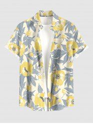 Plus Size Flowers Leaf Print Buttons Pocket Hawaii Shirt For Men - Jaune 2XL