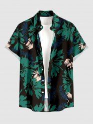 Plus Size Flowers Print Buttons Pocket Hawaii Shirt For Men -  