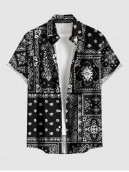 Plus Size Paisley Floral Pattern Scarf Print Buttons Pocket Hawaii Shirt For Men -  