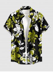 Plus Size Flowers Leaf Print Buttons Pocket Hawaii Shirt For Men -  