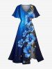 Glitter Flower Ombre Light Beam Print Plus Size Matching Hawaii Beach Outfit For Couples -  