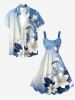 Ombre Flower Leaf Branch Print Matching Hawaii Beach Outfit For Couples - Bleu 