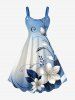 Ombre Flower Leaf Branch Print Matching Hawaii Beach Outfit For Couples - Bleu 