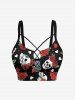 Skull Rose Flower Leaf Heart Print Lace Up Tankini Swimsuit (Adjustable Shoulder Strap) -  
