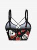 Skull Rose Flower Leaf Heart Print Lace Up Tankini Swimsuit (Adjustable Shoulder Strap) -  