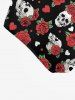 Skull Rose Flower Leaf Heart Print Lace Up Tankini Swimsuit (Adjustable Shoulder Strap) -  