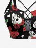 Skull Rose Flower Leaf Heart Print Lace Up Tankini Swimsuit (Adjustable Shoulder Strap) -  