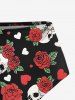 Skull Rose Flower Leaf Heart Print Lace Up Tankini Swimsuit (Adjustable Shoulder Strap) -  