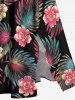 Plus Size Flowers Tropical Leaf Print Split Hawaii Midi Dress -  