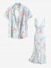 Rose Flowers Leaf Print Hawaii Ruffles Split Surplice Dress -  