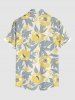 Plus Size Flowers Leaf Print Buttons Pocket Hawaii Shirt For Men - Jaune 2XL