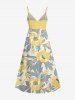 Plus Size Flowers Leaf Print Surplice Hawaii Cami Dress -  