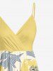 Plus Size Flowers Leaf Print Surplice Hawaii Cami Dress -  