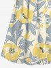 Plus Size Flowers Leaf Print Surplice Hawaii Cami Dress -  