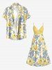 Plus Size Flowers Leaf Print Surplice Hawaii Cami Dress -  