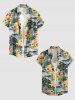 Plus Size Coconut Tree Hibiscus Flower Mountain Print Buttons Pocket Hawaii Shirt For Men -  