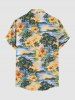 Plus Size Coconut Tree Hibiscus Flower Mountain Print Buttons Pocket Hawaii Shirt For Men -  