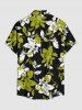 Plus Size Flowers Leaf Print Buttons Pocket Hawaii Shirt For Men -  