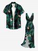 Flowers Print Hawaii Ruffles Split Surplice Dress -  