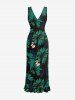 Flowers Print Hawaii Ruffles Split Surplice Dress -  