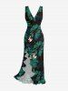 Flowers Print Hawaii Ruffles Split Surplice Dress -  