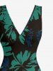Flowers Print Hawaii Ruffles Split Surplice Dress -  