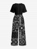 Paisley Floral Pattern Scarf Print V Neck Hawaii Wide Leg Jumpsuit -  