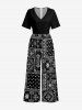 Paisley Floral Pattern Scarf Print V Neck Hawaii Wide Leg Jumpsuit -  