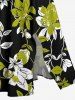 Plus Size Flowers Leaf Print Split Hawaii Midi Dress -  