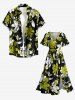 Plus Size Flowers Leaf Print Split Hawaii Midi Dress -  
