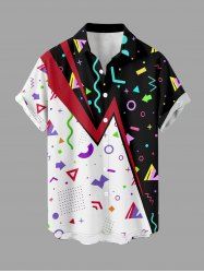 Geometric Pattern Colorblock Print Buttons Pocket Hawaii Shirt For Men -  