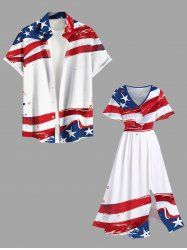 Patriotic American Flag Paint Splatter Print Matching Outfit For Couples - Blanc 