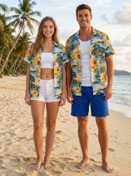 Coconut Tree Hibiscus Flower Mountain Print Matching Hawaii Beach Outfit For Couples -  