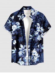 Plus Size Flowers Leaf Pritn Buttons Pocket Hawaii Shirt For Men -  