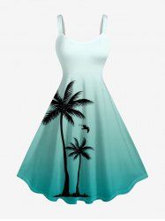 Plus Size Coconut Tree Bird Ombre Print Hawaii Tank Dress -  