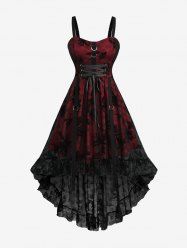 Robe débardeur grande taille à ourlet asymétrique avec fleurs de lys en flocage, dentelle, œillets et laçage - Noir 2X | US 18-20