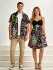 Colorful Ombre Letters Skull Print Matching Outfit For Couples -  