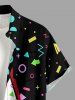Geometric Pattern Colorblock Print Buttons Pocket Hawaii Shirt For Men -  