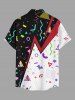 Geometric Pattern Colorblock Print Buttons Pocket Hawaii Shirt For Men -  